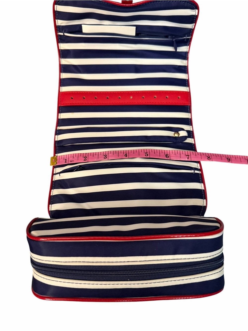 NWT Kate Spade Striped Navy & White Roll Jewelry Travel Vacay Bag with Red Trim - Picture 10 of 14
